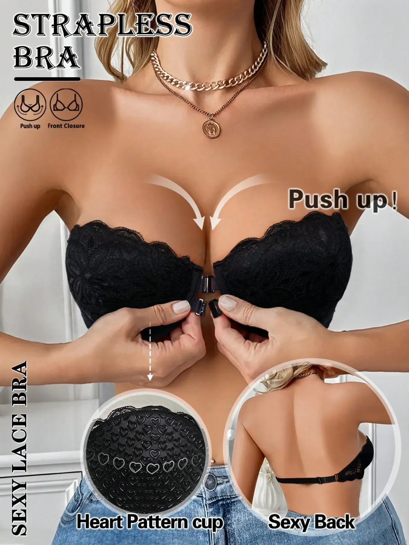 Strapless Bra Backless - Sexy Lace Trim Front Buckle Strapless